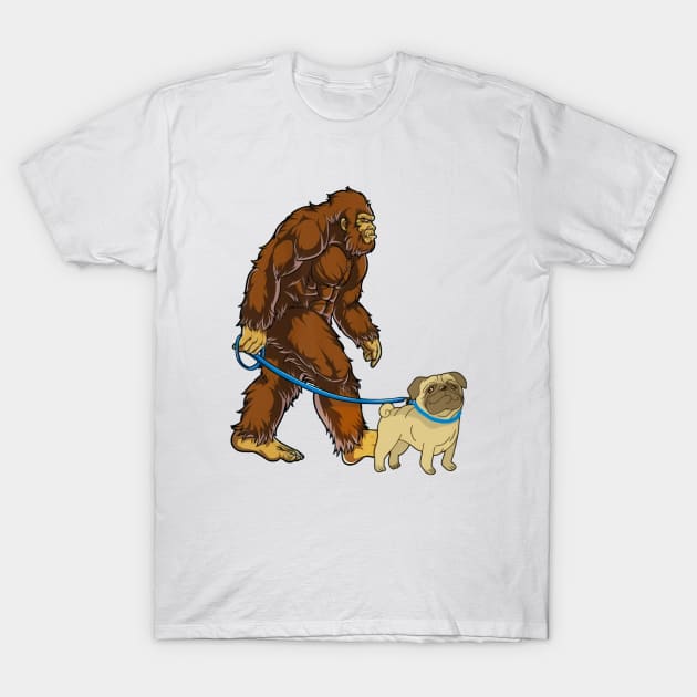 Funny Bigfoot Sasquatch Walking Pug T-Shirt by JameMalbie